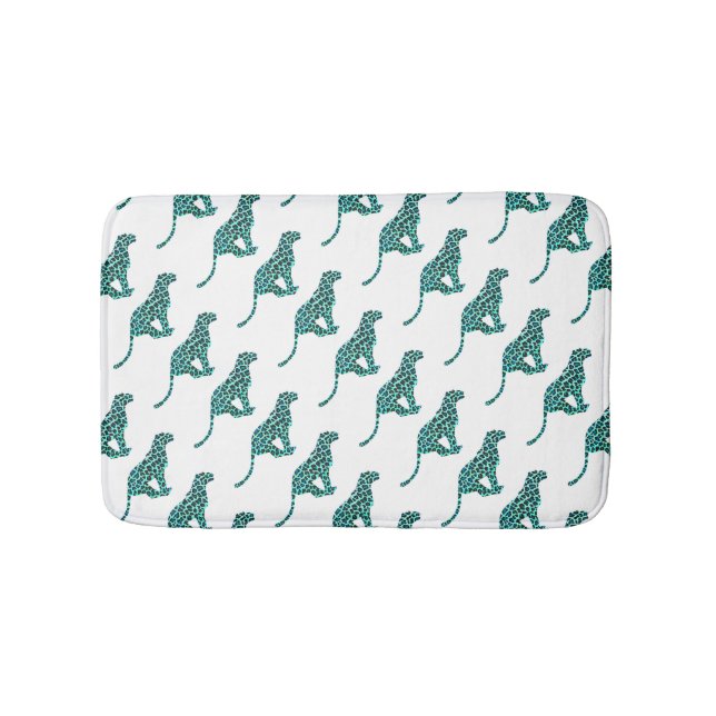 Leopard Schwarz und Aquamarin Badematte (Vorderseite)