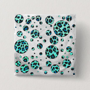 Leopard Schwarz und Aquamarin Button
