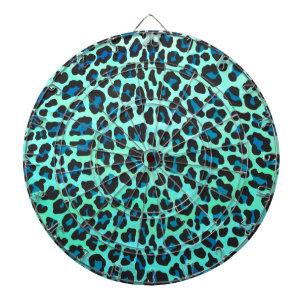 Leopard Schwarz und Aquamarin Dartscheibe