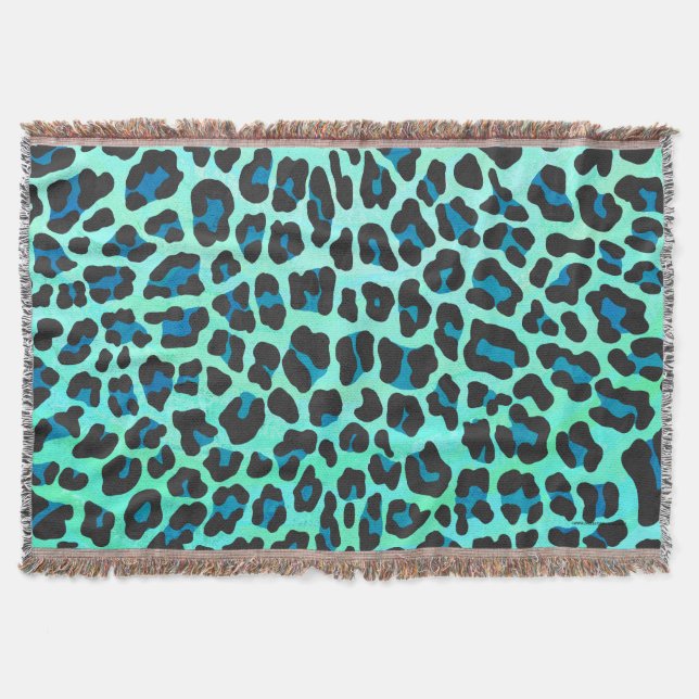 Leopard Schwarz und Aquamarin Decke (Vorderseite)