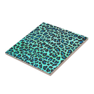 Leopard Schwarz und Aquamarin Fliese