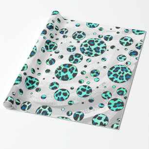 Leopard Schwarz und Aquamarin Geschenkpapier