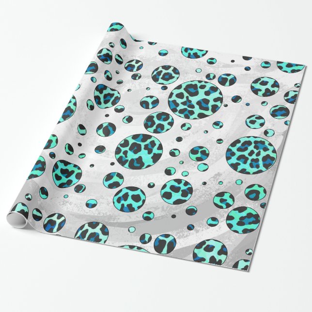 Leopard Schwarz und Aquamarin Geschenkpapier (Ungerollt)