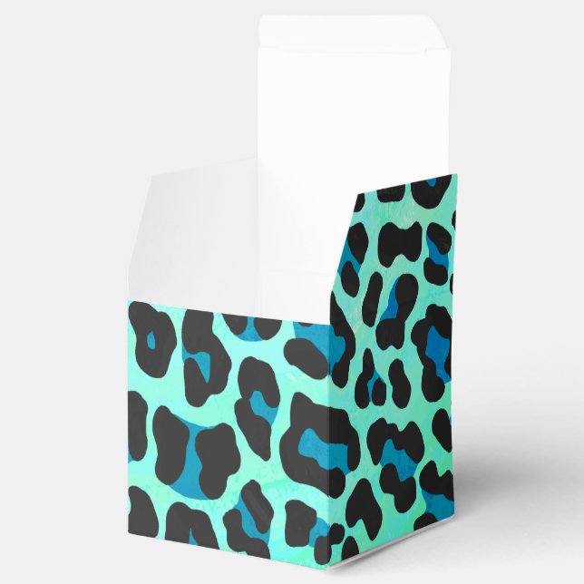 Leopard Schwarz und Aquamarin Geschenkschachtel (Geöffnet)