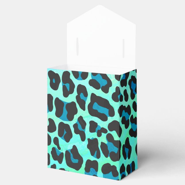Leopard Schwarz und Aquamarin Geschenkschachtel (Geöffnet)