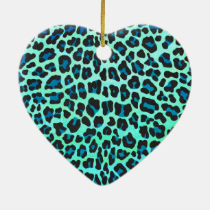 Leopard Schwarz und Aquamarin Keramik Ornament