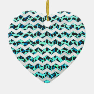 Leopard Schwarz und Aquamarin Keramik Ornament