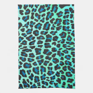 Leopard Schwarz und Aquamarin Küchentuch