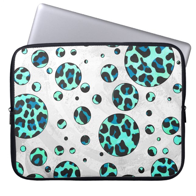 Leopard Schwarz und Aquamarin Laptopschutzhülle (Vorderseite)