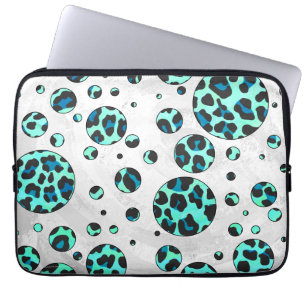 Leopard Schwarz und Aquamarin Laptopschutzhülle