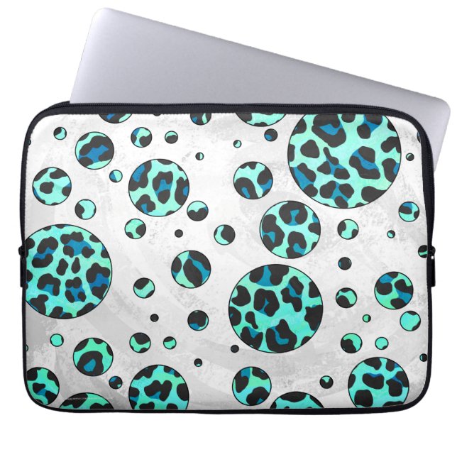 Leopard Schwarz und Aquamarin Laptopschutzhülle (Vorderseite)