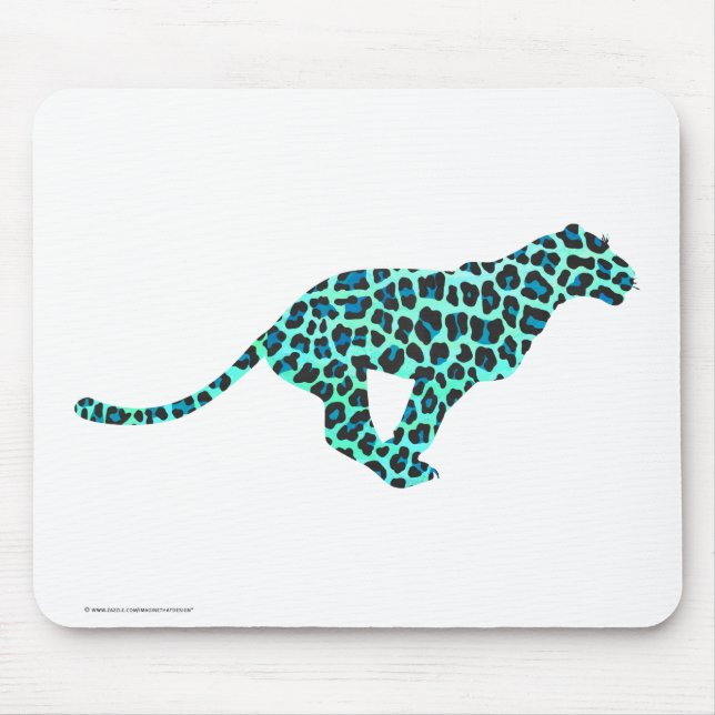 Leopard Schwarz und Aquamarin Mousepad (Vorne)