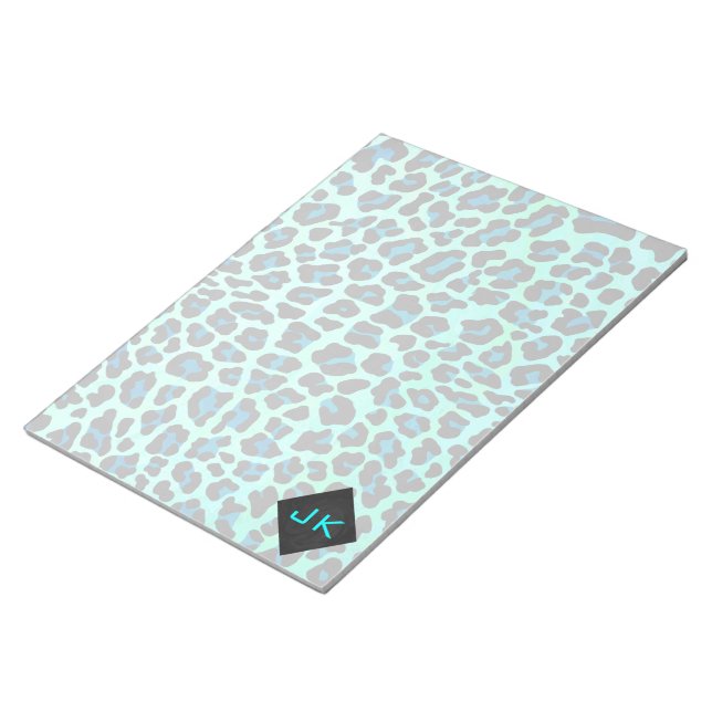 Leopard Schwarz und Aquamarin Notizblock (angewinkelt)
