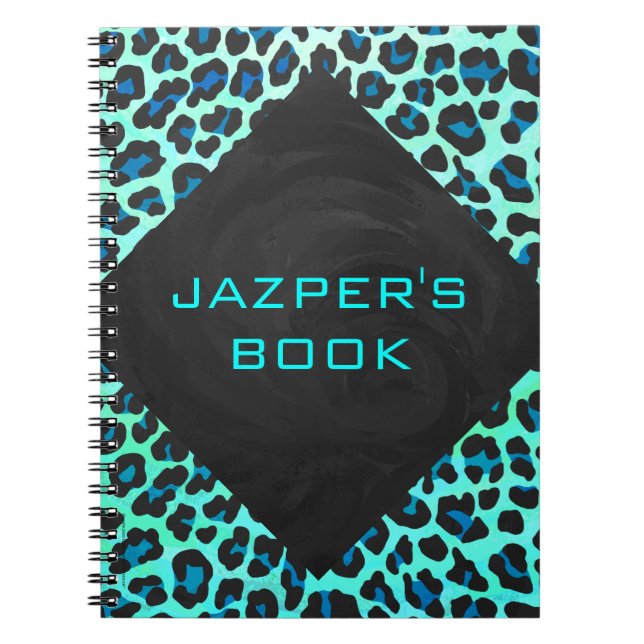 Leopard Schwarz und Aquamarin Notizblock (Vorderseite)