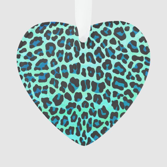 Leopard Schwarz und Aquamarin Ornament (Vorderseite)