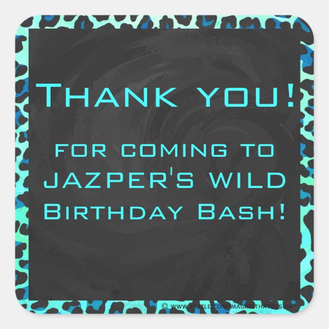 Leopard Schwarz und Aquamarin Quadratischer Aufkleber (Vorderseite)