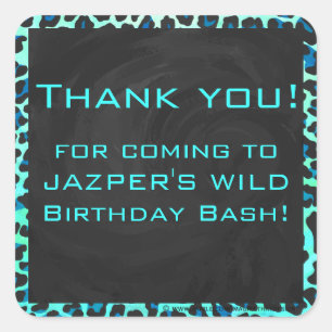 Leopard Schwarz und Aquamarin Quadratischer Aufkleber