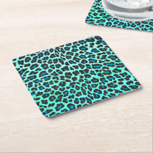Leopard Schwarz und Aquamarin Rechteckiger Pappuntersetzer