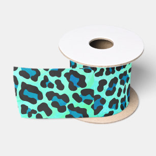 Leopard Schwarz und Aquamarin Satinband