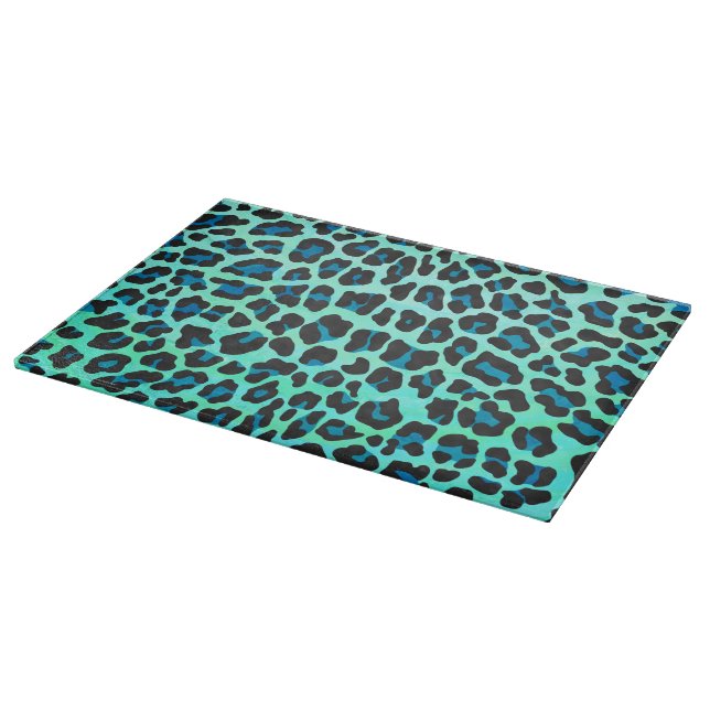 Leopard Schwarz und Aquamarin Schneidebrett (Ecke)