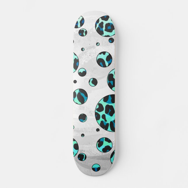 Leopard Schwarz und Aquamarin Skateboard (Vorderseite)