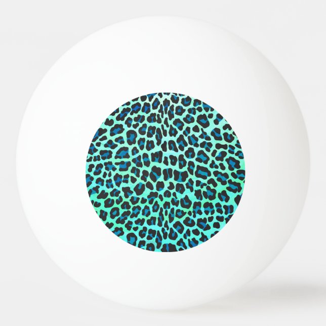 Leopard Schwarz und Aquamarin Tischtennisball (Vorderseite)