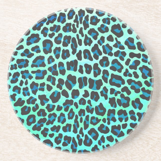 Leopard Schwarz und Aquamarin Untersetzer (Vorne)