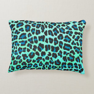Leopard Schwarz und Aquamarin Zierkissen