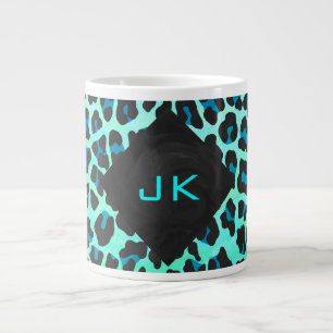 Leopard Schwarz- und Blaugrün-Druck Jumbo-Tasse