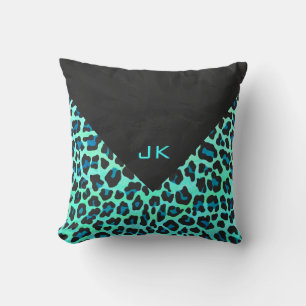 Leopard Schwarz- und Blaugrün-Druck Kissen