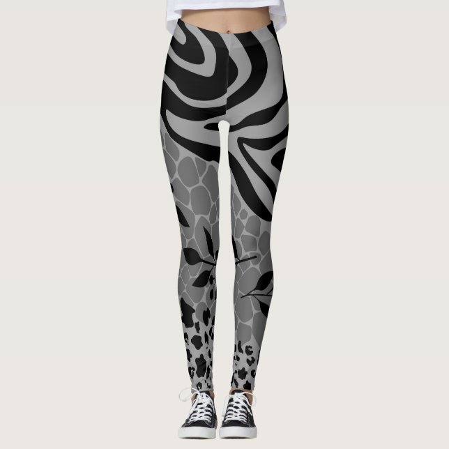 Leopard schwarz und grau leggings (Vorderseite)