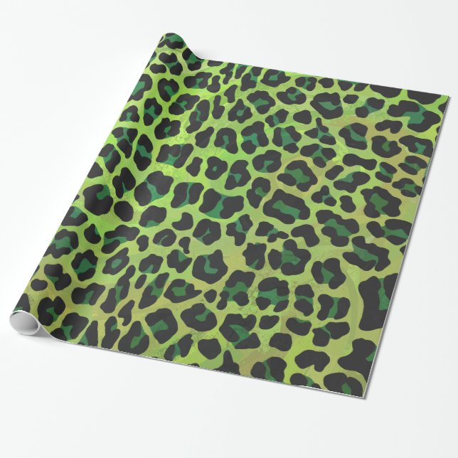 Leopard, Schwarz und Grün Geschenkpapier (Ungerollt)