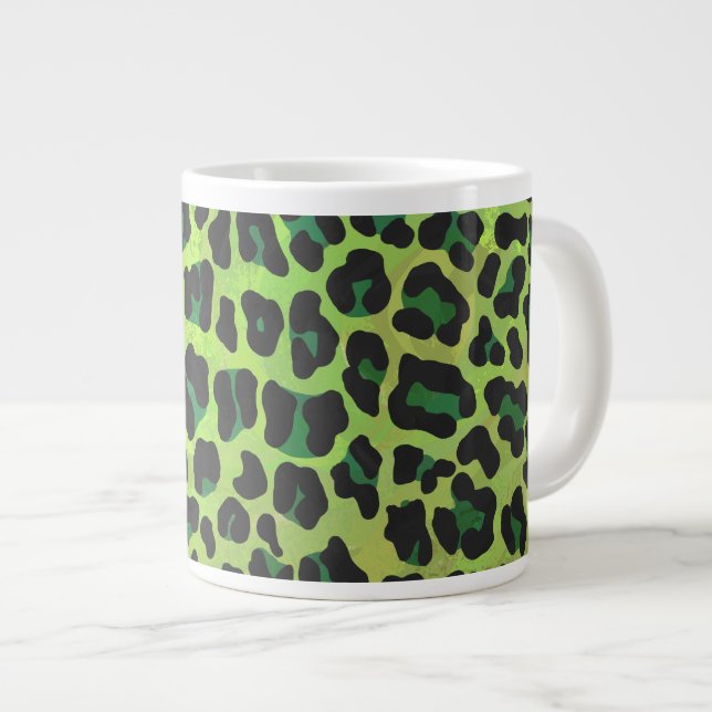 Leopard, Schwarz und Grün Jumbo-Tasse (Vorderseite Rechts)