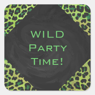 Leopard Schwarz und Grün mit Monogramm Quadratischer Aufkleber