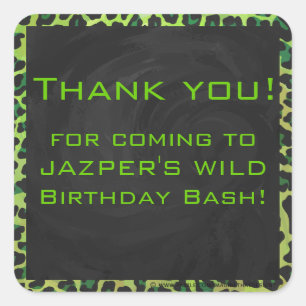 Leopard Schwarz und Grün mit Monogramm Quadratischer Aufkleber