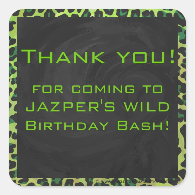 Leopard Schwarz und Grün mit Monogramm Quadratischer Aufkleber (Vorderseite)