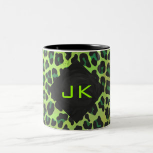 Leopard Schwarz und Grün mit Monogramm Zweifarbige Tasse