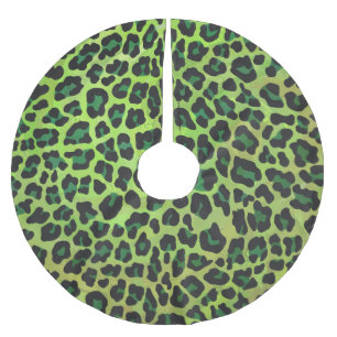 Leopard, Schwarz und Grün Polyester Weihnachtsbaumdecke