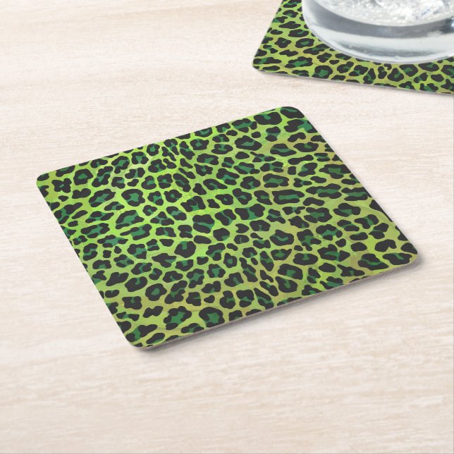 Leopard, Schwarz und Grün Rechteckiger Pappuntersetzer (angewinkelt)