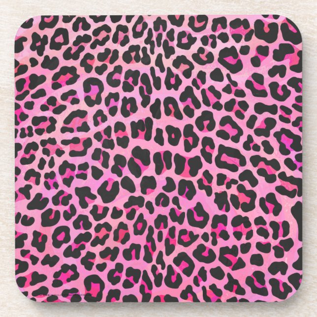 Leopard, Schwarz und Heiß-Rosa Getränkeuntersetzer (Vorderseite)