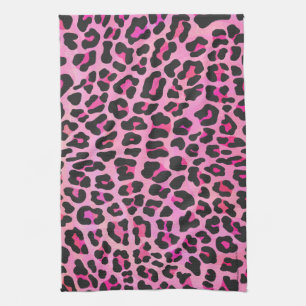 Leopard, Schwarz und Heiß-Rosa Küchentuch