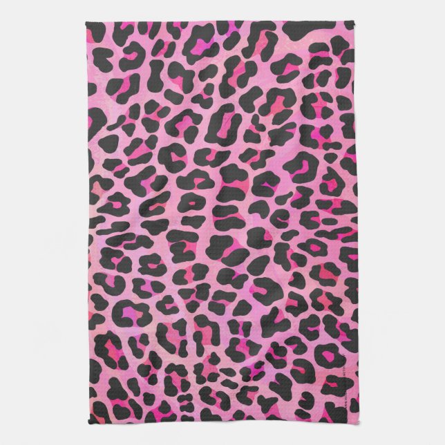 Leopard, Schwarz und Heiß-Rosa Küchentuch (Vertikal)