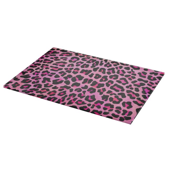 Leopard, Schwarz und Heiß-Rosa Schneidebrett (Ecke)