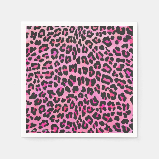 Leopard, Schwarz und Heiß-Rosa Serviette (Vorderseite)