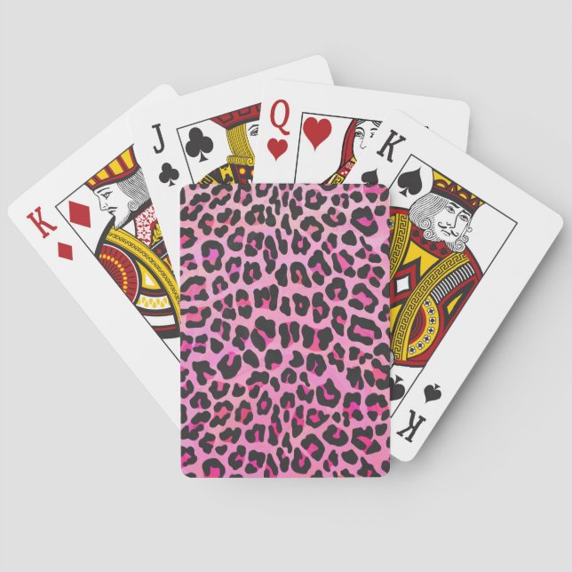 Leopard, Schwarz und Heiß-Rosa Spielkarten (Rückseite)