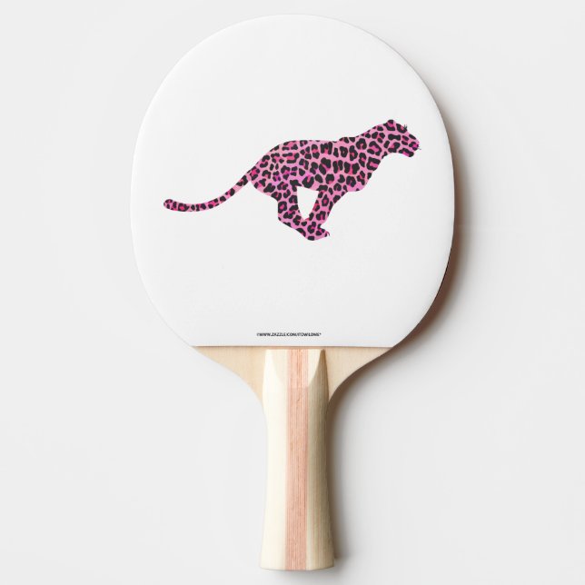 Leopard Schwarz und Hot Pink Drucksiloette Tischtennis Schläger (Vorderseite)