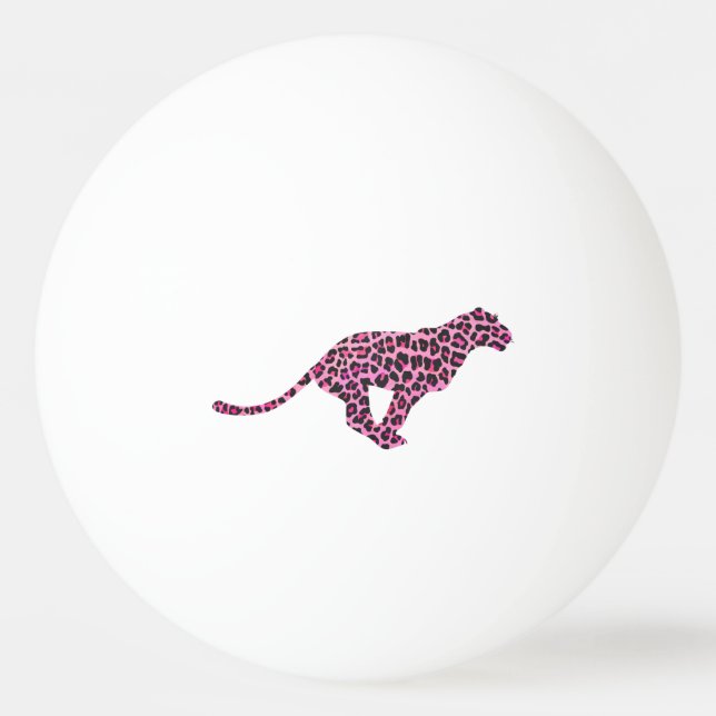 Leopard Schwarz und Hot Pink Drucksiloette Tischtennisball (Vorderseite)