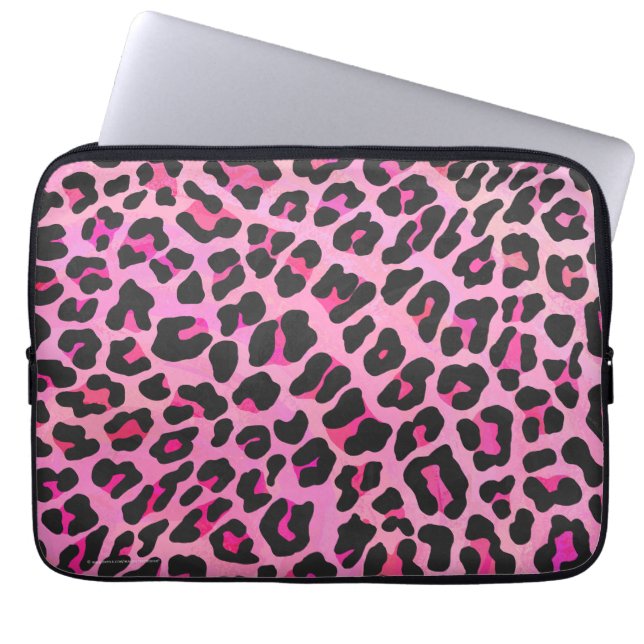 Leopard-Schwarz-und Pink-Druck Laptopschutzhülle (Vorderseite)