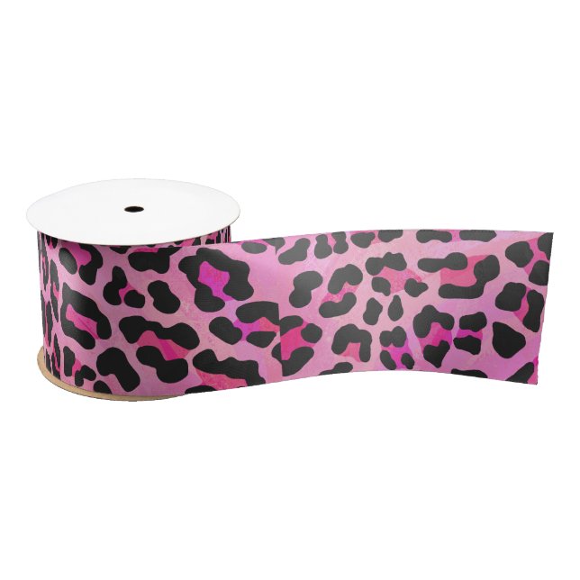 Leopard-Schwarz-und Pink-Druck Satinband (Spule)