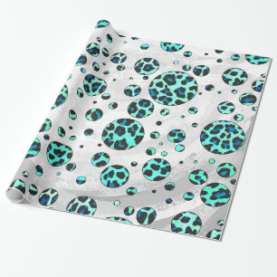Leopard Schwarz und Türkis Druck Geschenkpapier